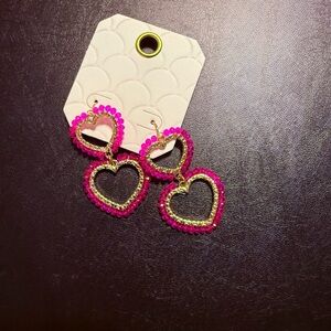 Pink and Gold Heart Earrings